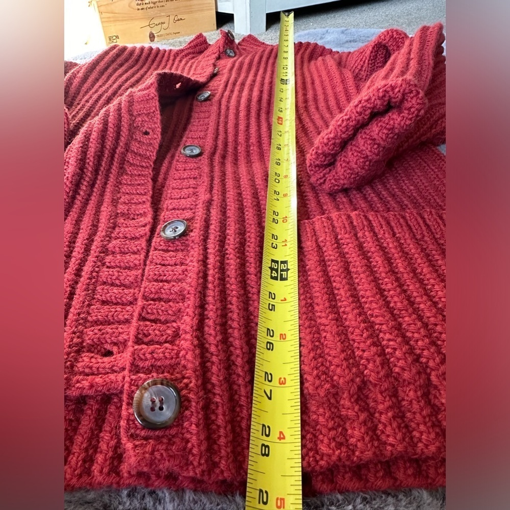 Calvin Klein Vtg Sweater Jacket ButtonBrick Red Wool Hand Knit Ribbed Size M - Picture 10 of 12